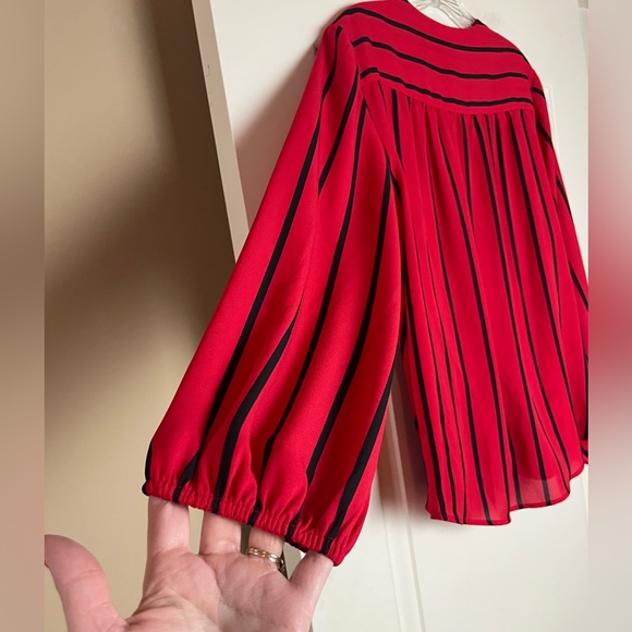 INC Designer Red & Black Striped Wrap Blouse Women’s Size Large - Picture 2 of 16